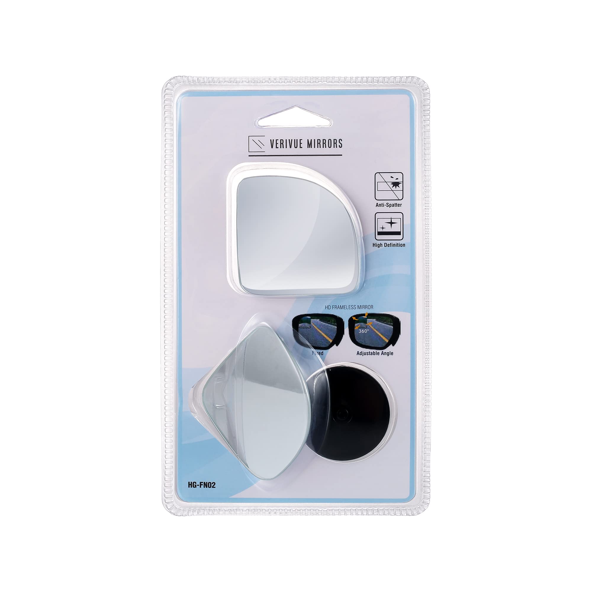 Verivue 2.5-Inch Fan-Shaped Blind Spot Mirrors for Cars, Universal Fit, HD Convex Wide Angle, Stick-On Frameless Side Mirror Bli