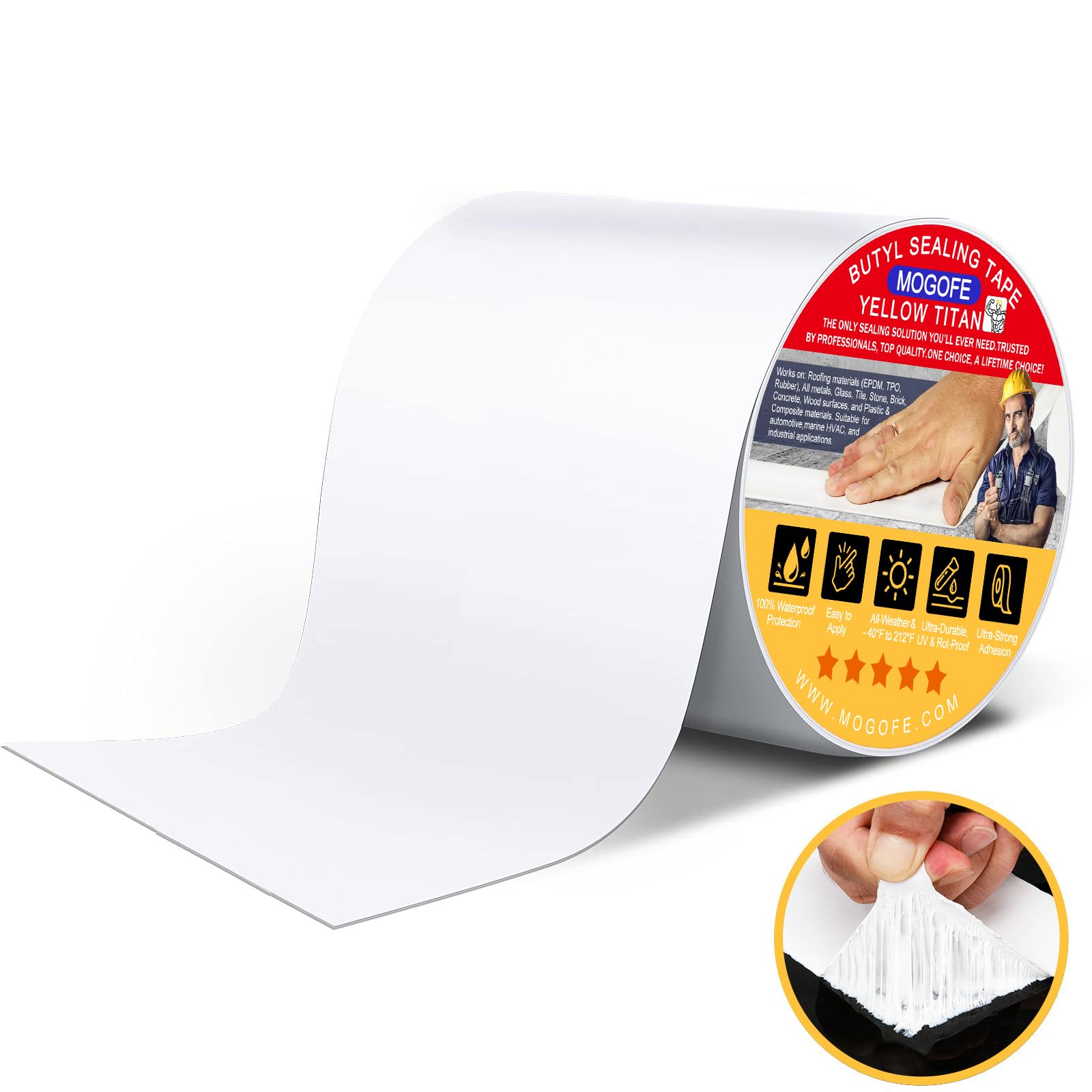 MOGOFE RV Roof Sealant Tape White, 6 Inch x 50 Feet RV Repair Roof Sealer Seal Tape UV-Resistant Waterproof Sealant Tape for RV 