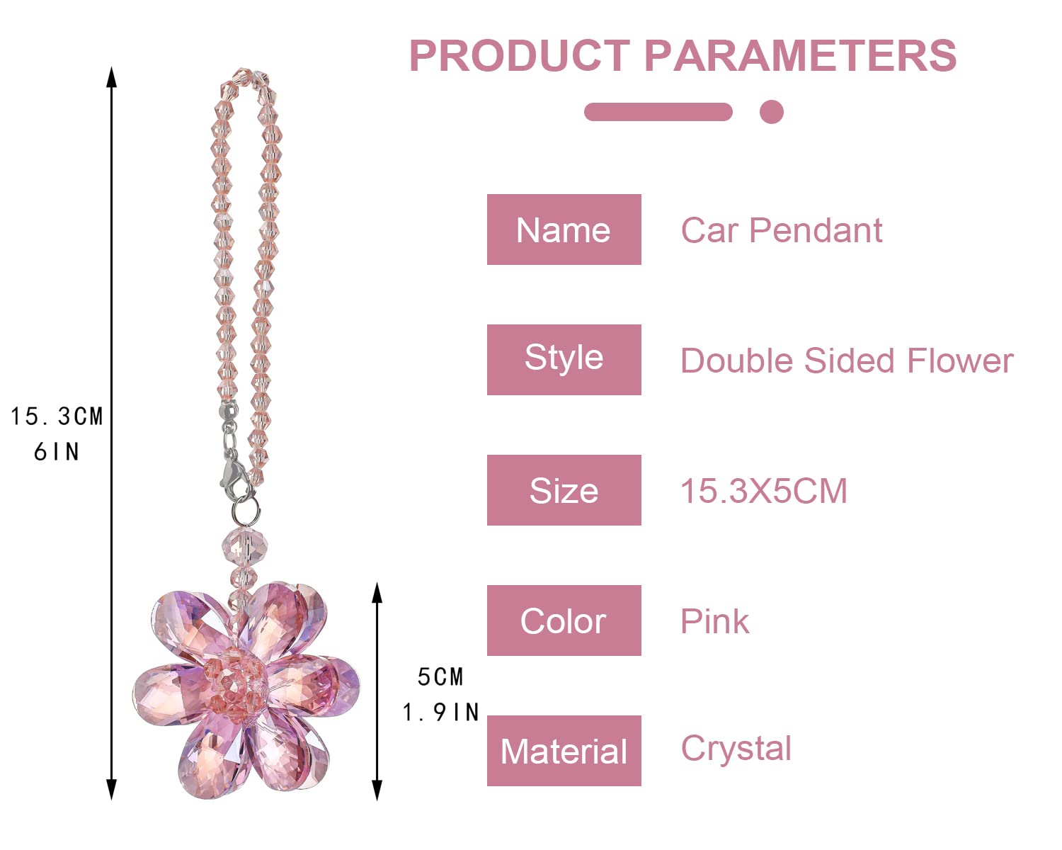 Crystal Flower Car Rear View Mirror Pendant - Pink Crystal Beads Charm Decor For Women Interior