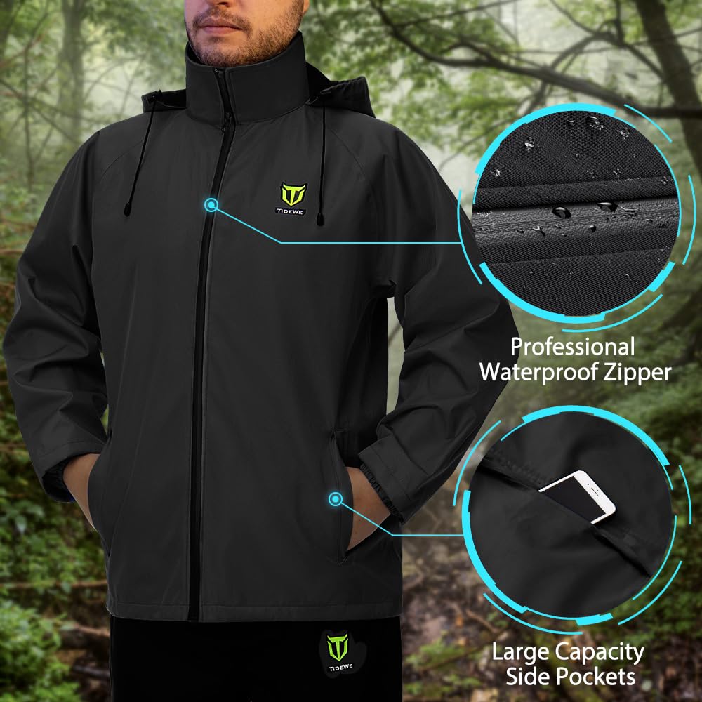 TIDEWE Rain Suit - Waterproof, Breathable Lightweight Rainwear, Medium, Black, Model RS002-BK-M-NEW