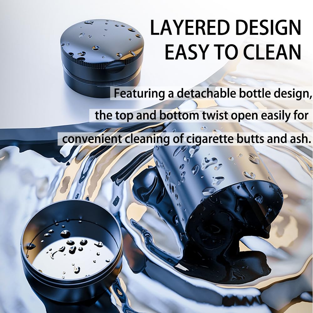 Tmengdao Smokeless Ashtray with Lid, Detachable Stainless Steel, LED Light, 11cm x 7cm, Grey, Model YHG02-2