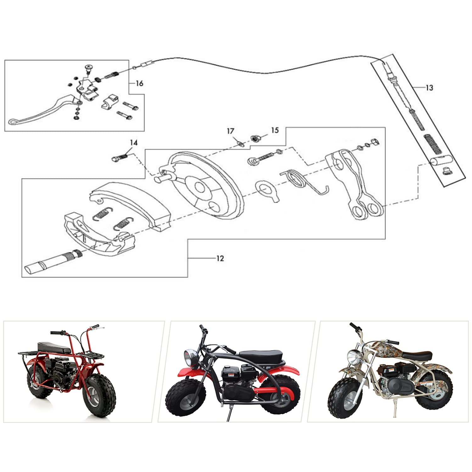 YOXUFA Mini Bike Brake Lever Handle 67 inch Drum Brake Cable Assembly Kit for 196cc 200cc Motor Coleman CT200U CT200U-EX BT200X