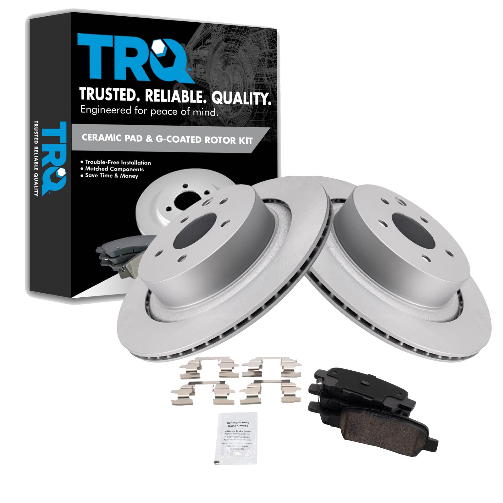 Trq Rear Brake Pad & Rotor Kit Brake Pads Brake Rotor Ceramic Premium G-Coated Compatible With 2008-2013 Infiniti G37 2014-2015