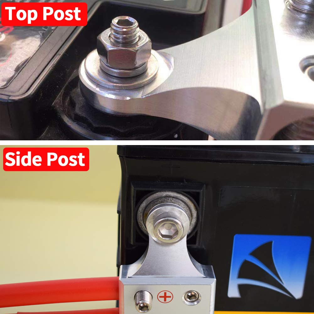 Vgate 6X1/0 Awg Gauge Post Battery Terminals, For Lithium Or Agm Lead Acid Battery With Bolt Down Ends Or Threaded Studs, M10 Or
