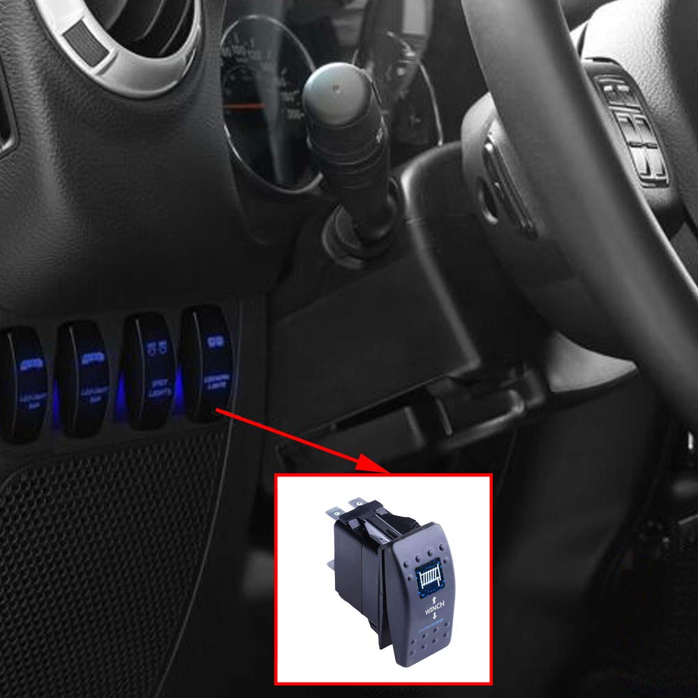 Esupport Car 12V 20A Momentary Light Button Rocker Toggle Switch Blue Led Winch In Out On-Off-On 7Pin