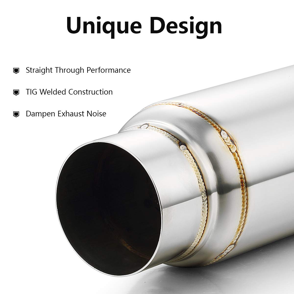 A-KARCK Exhaust Resonator 3" Inlet/Outlet, 12" Long, Stainless Steel, Silver - Deep Tone Muffler for Performance