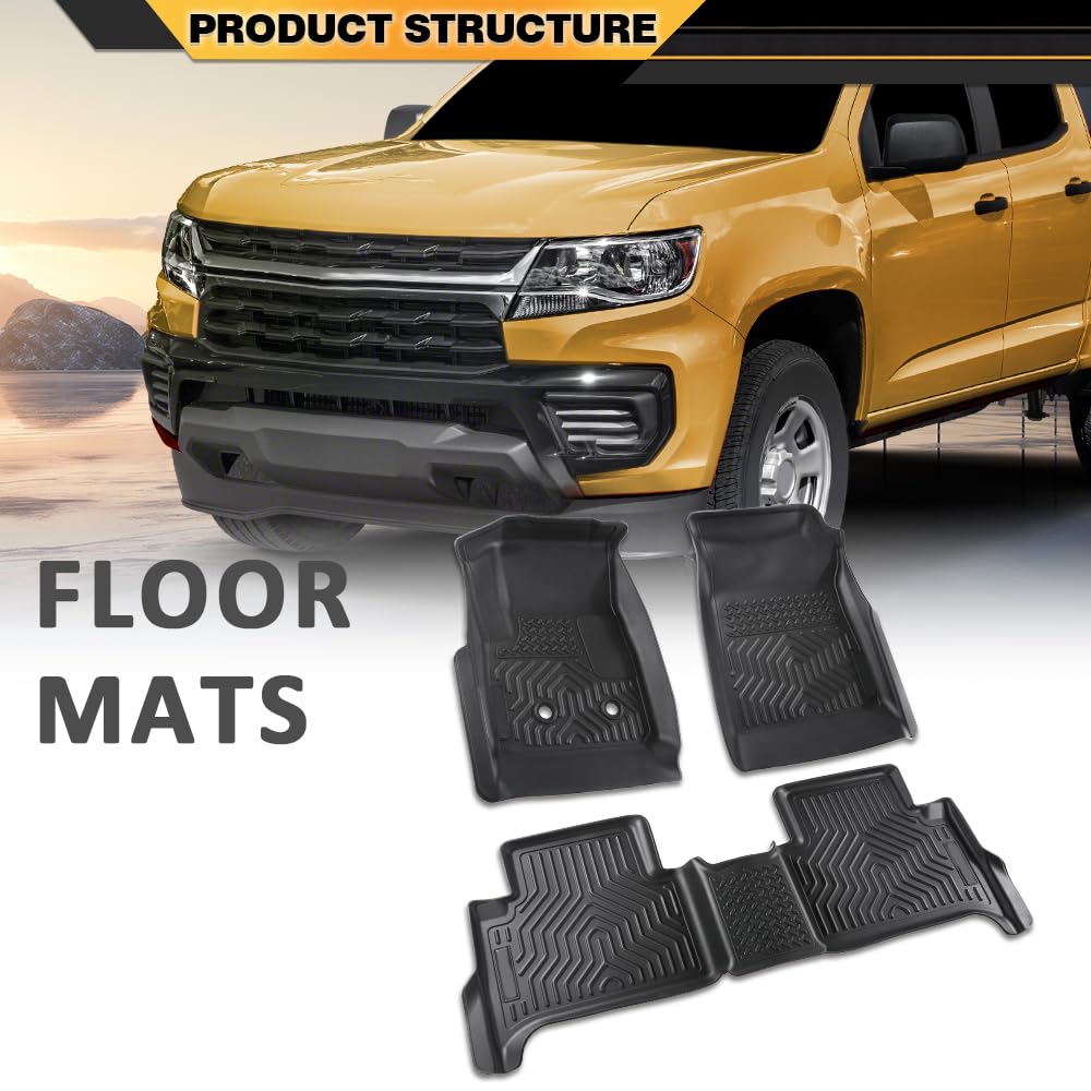 G-PLUS TPE Floor Mats Cargo Liners Compatible with Chevy Colorado Crew Cab 2015-2022/Fit GMC Canyon Crew Cab 2015-2022 All Weath