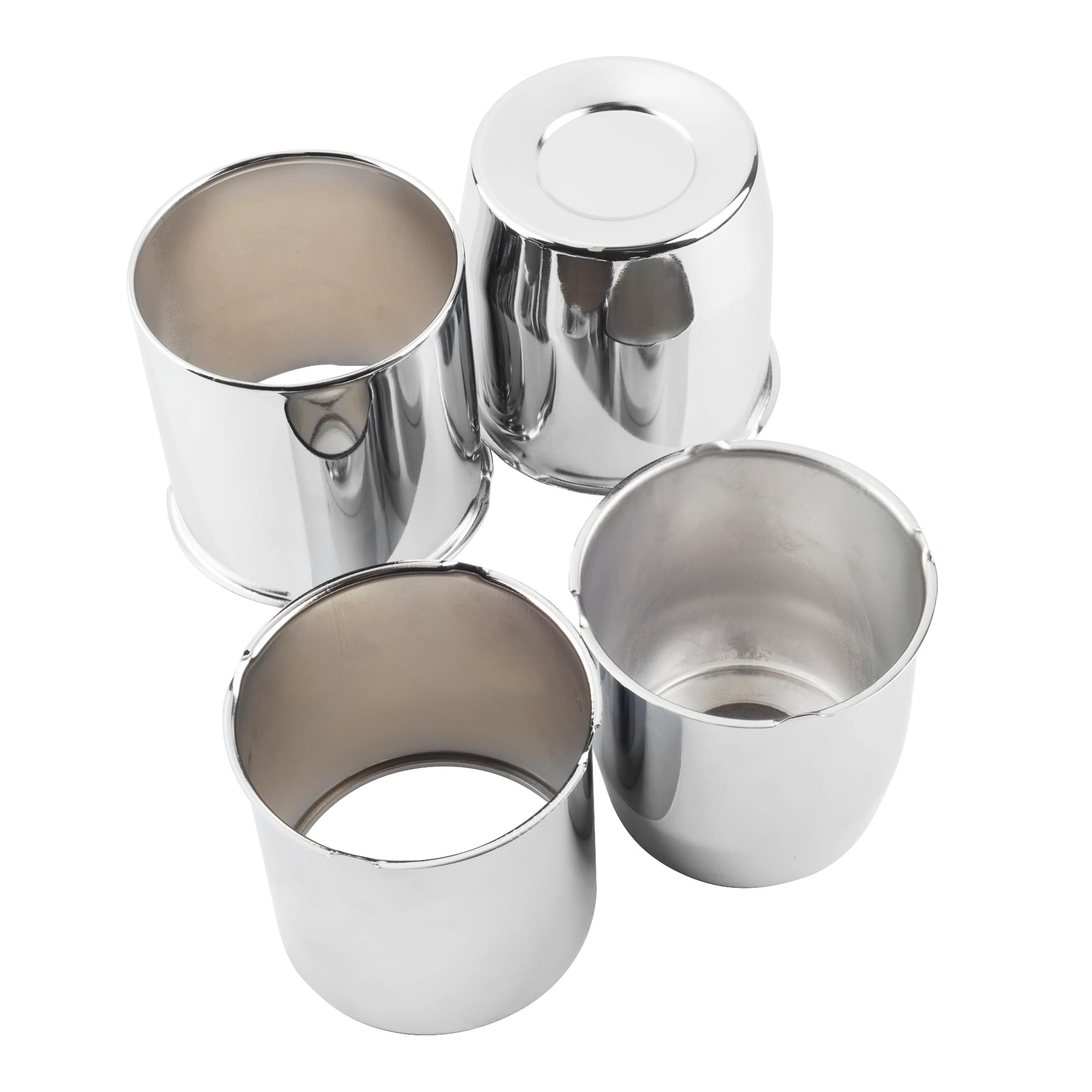 Rheedal 4Pcs 4.25" Chrome Trailer Wheel Center Caps, Carbon Steel, Mirror Polished, Concave & Open Styles for Truck/SUV/RV