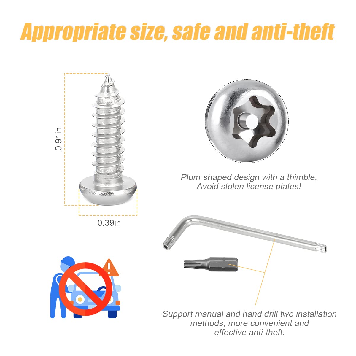 Anti Theft License Plate Screws Kits, Stainless Steel Rustproof Licence Plate Screw Frames Covers, Anti-Rattle Foam Pads And Fas