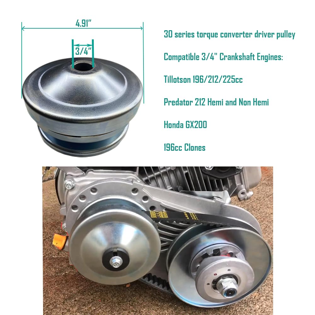 QYMOTO KT196 Go Kart Clutch 3/4" Bore Driver Pulley for 30 Series Torque Converter, Fits Coleman KT196, Comet Manco 212cc