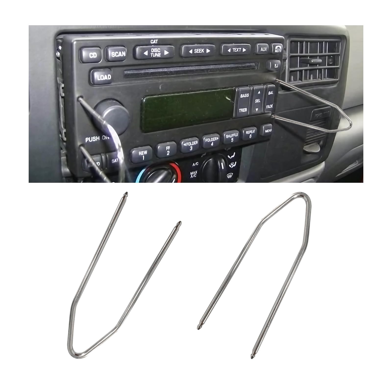 Dickno 2 Pcs Car Radio Removal Pry Tool, V-Shaped Stainless Steel Auto Stereo Release Tool Kit, Universal Radio Remover For Disa