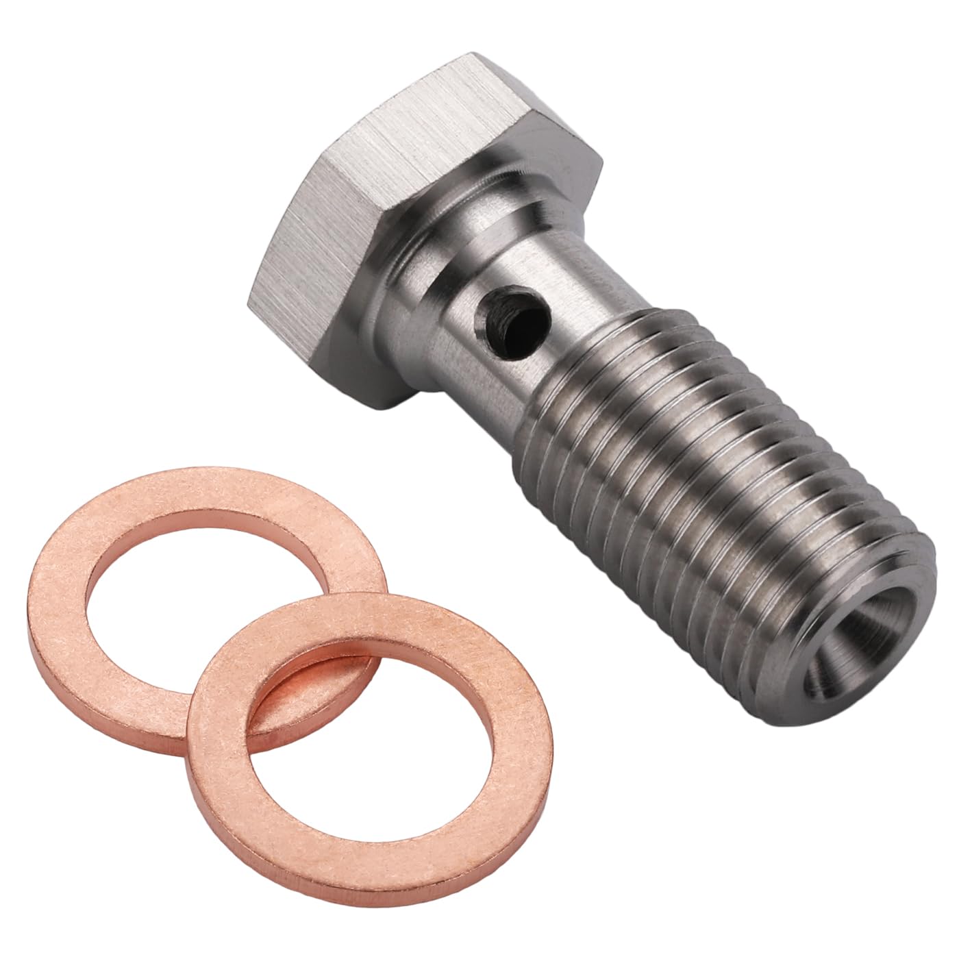 Podavelle M10X1.25 Metric Stainless Steel Single Banjo Bolt Brake Fitting Adapter 24Mm Long With Copper Washers