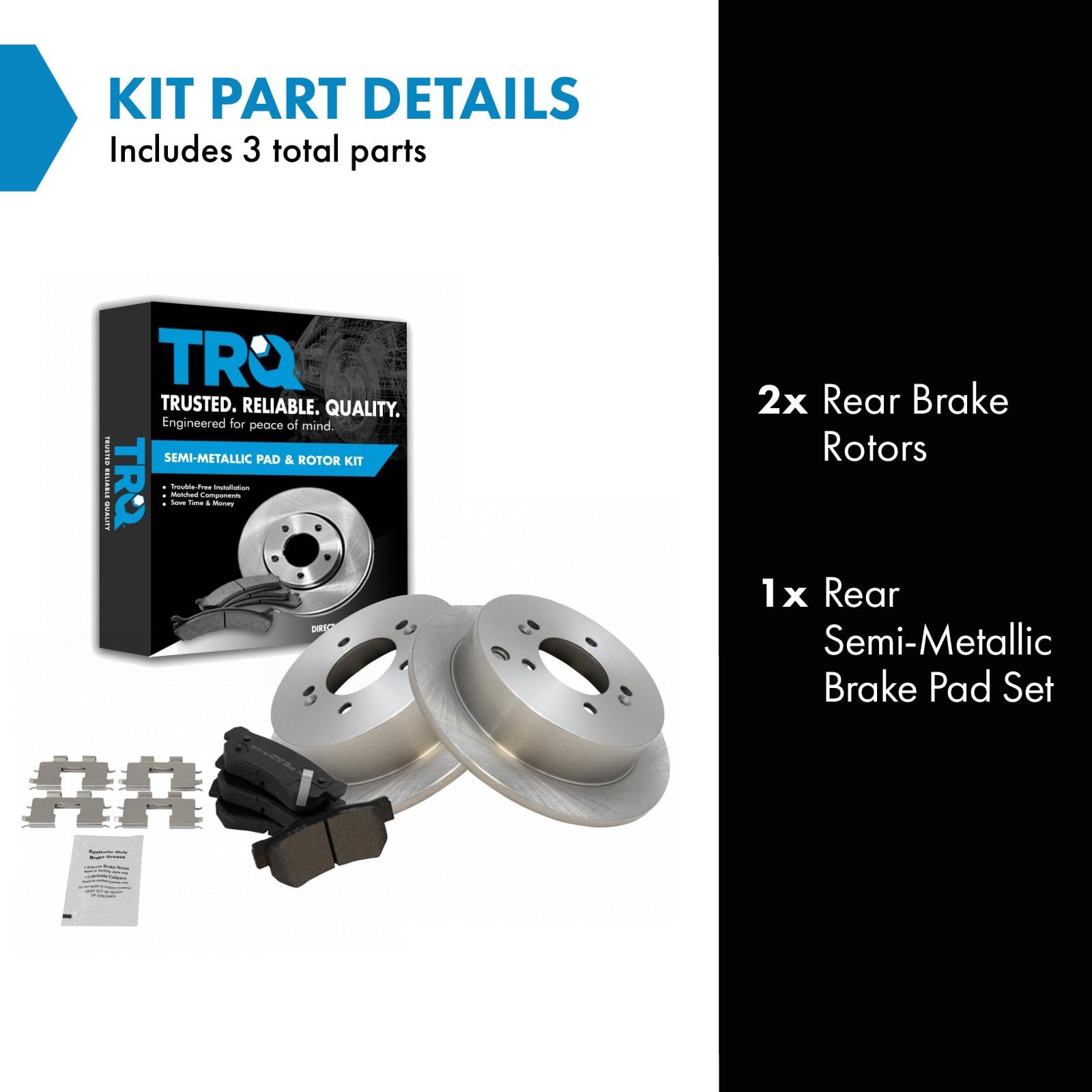 Trq Rear Brake Pad & Rotor Kit Semi-Metallic Compatible With 2001-2006 Hyundai Santa Fe 2005-2010 Kia Sportage