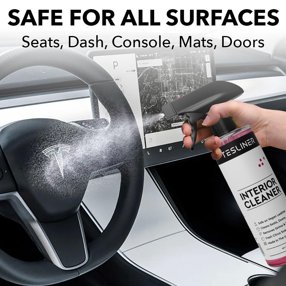 TesLiner Tesla Seat Cleaner & Stain Remover - Biodegradable, 16 Fl Oz, Safe for Black & White Vegan Leather, Model TL-IC