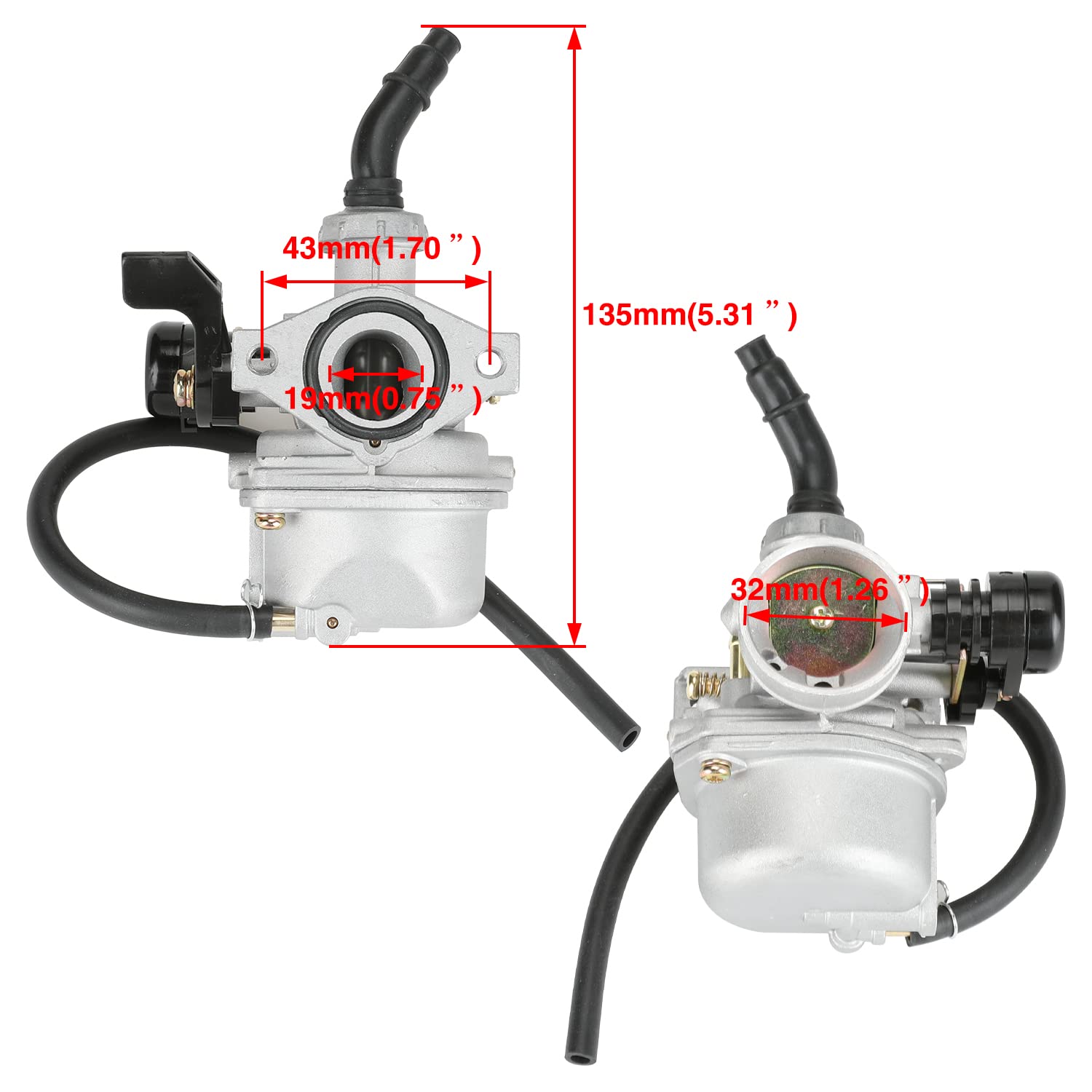 YOXUFA Carburetor Kit 19mm for TaoTao 110cc 125cc ATV & Dirt Bikes, A-red, Model YO-HYQ02-SD19, Includes Air