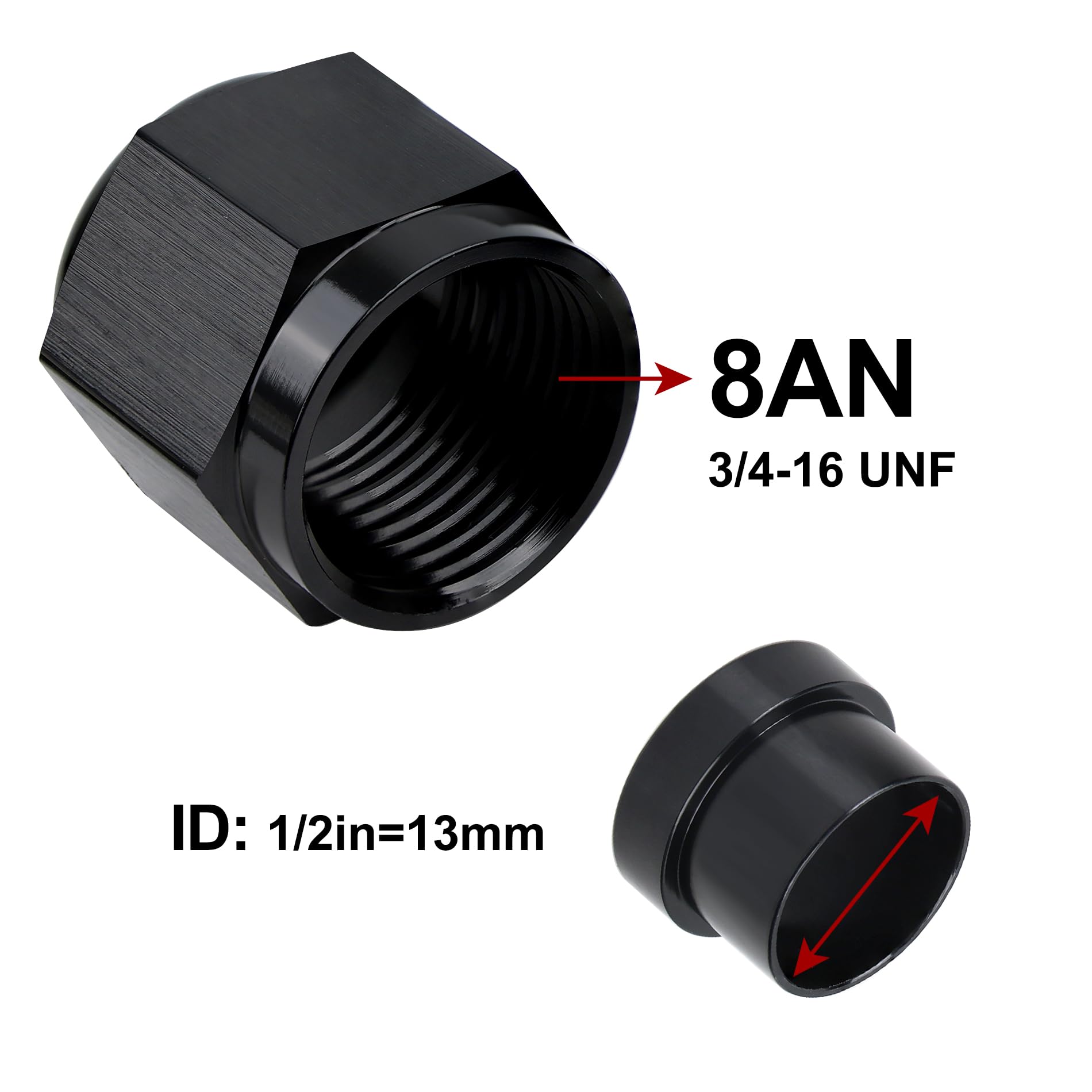 Evil Energy 8An Female Hardline Tube Nut & Sleeve Aluminum Fitting For 1/2'' Od Alloy Tubing 2Pcs