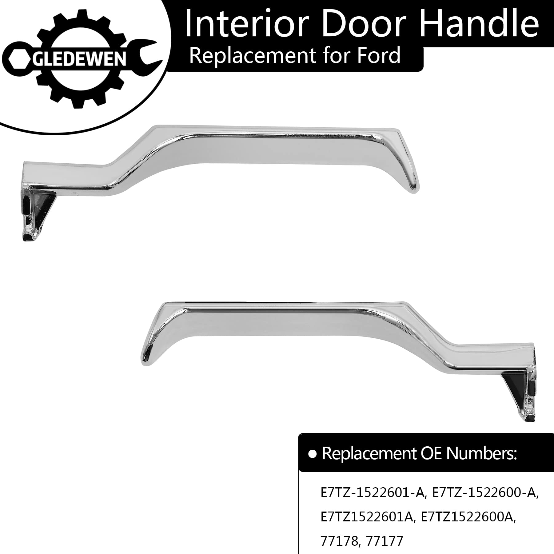 Interior Door Handle Set, Compatible With 1987-1996 Ford F150 F250 F350 F53 F59 F800 Bronco, Chrome Metal Inside Front Left Driv