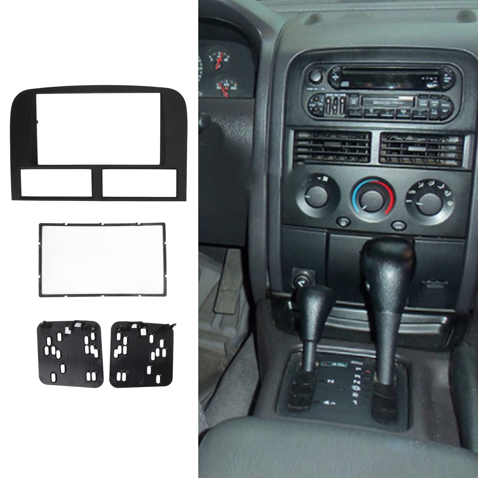 For Jeep Grand Cherokee Double Din Dash Kit, Dash Mounting Fascia Kit Dashboard Installation Trim Kit 2 Din Stereo Radio Bezel F
