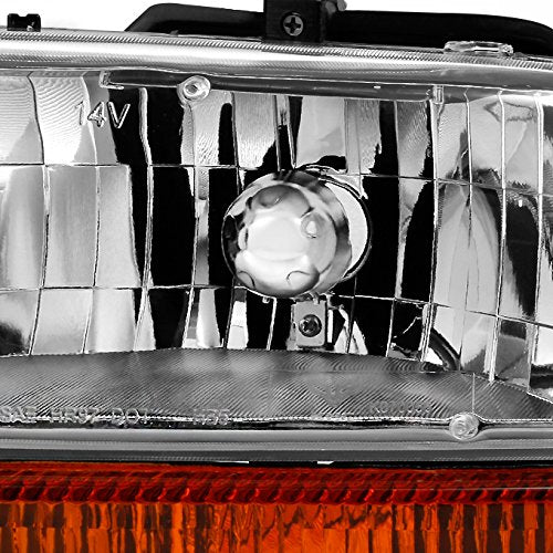AKKON Chrome Headlight Pair Set for 1997-2004 Dodge Dakota & 1998-2003 Durango - Driver Left + Passenger Right with Signal Lamp