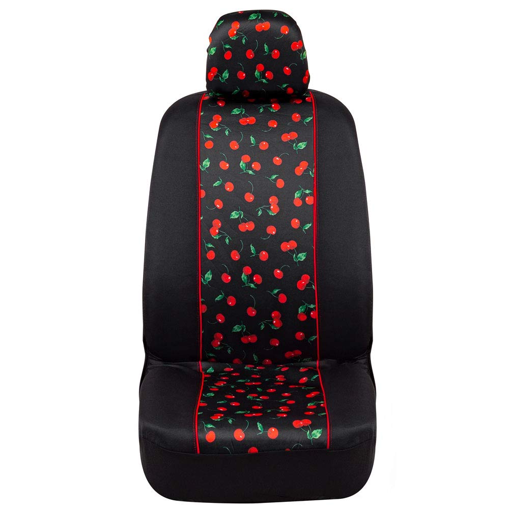 BDK Red Cherry Car Seat Covers - Front Seats, 2 Pack, Polyester, Sideless Design, Fits Most Cars, Model SC54FLORAL