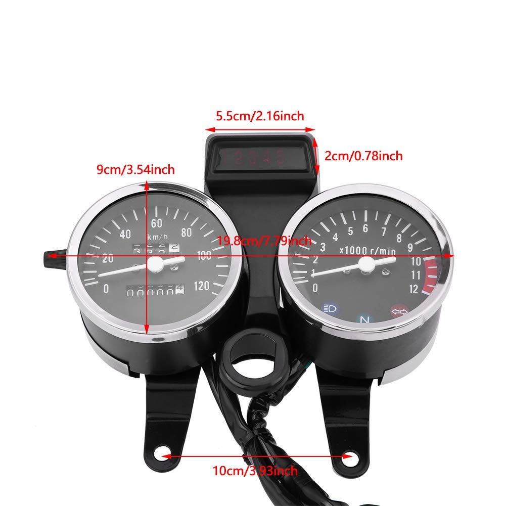 Motorcycle Speedometer, LED Motorcycle Modified Accessories Speedometer Odometer Tachometer with Bracket for Suzuki GN125
