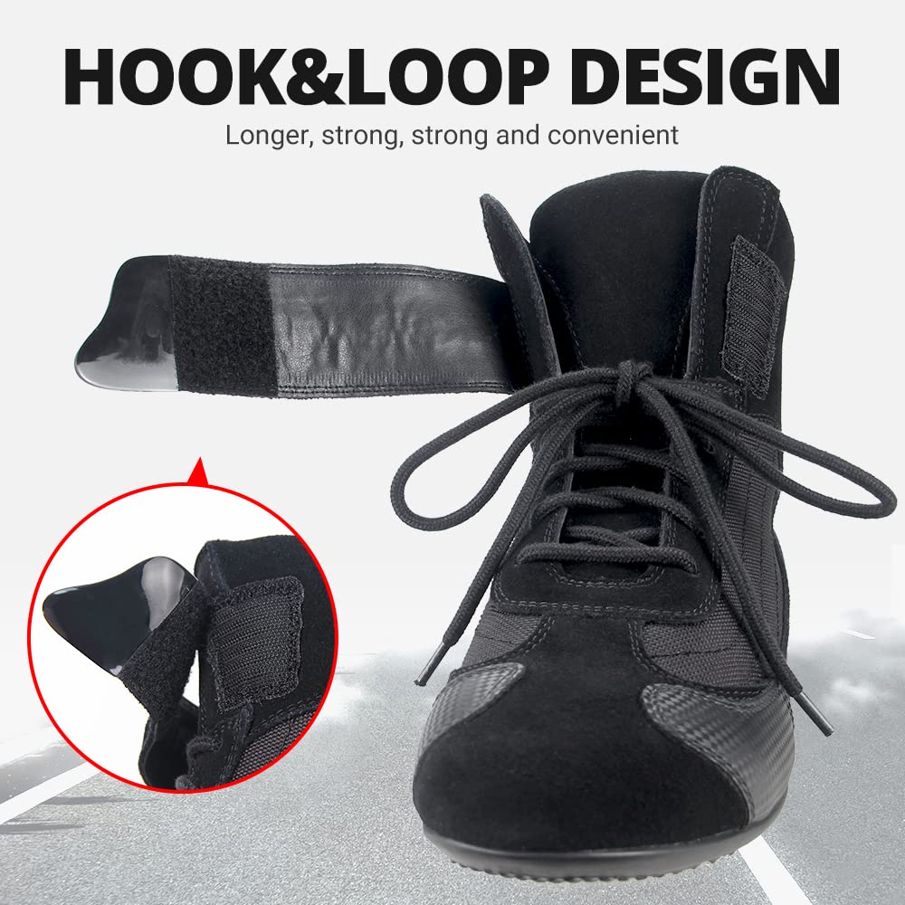 HEROBIKER Men's Motorcycle Combat Boots, Black Suede, Size 10.5, Mid Ankle for Racing, Hiking, and Outdoor Work