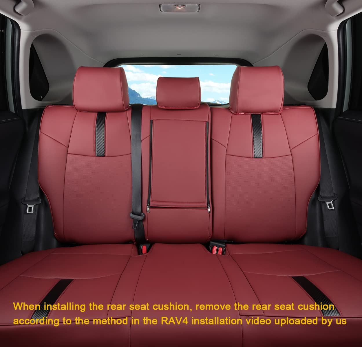 LULUDA RAV4 Seat Covers Full Set, Waterproof Faux Leather, LU01-Hybrid, Wine Red, Compatible with 2019-2023 Toyota RAV4 Models