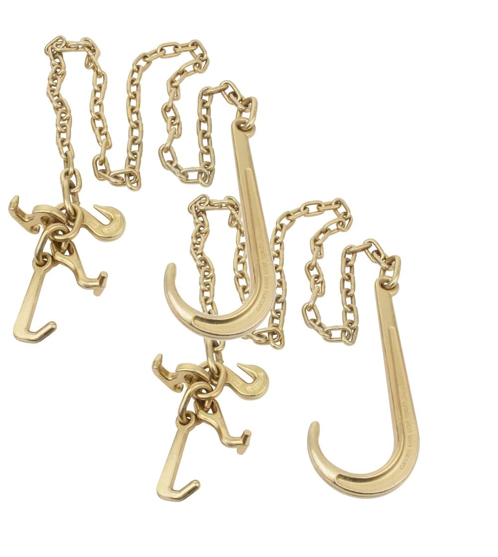 Mytee Products 2 Pack 5/16''X8' Leg G70 15'' Long Shank J Hook Tow Chain W/Rtj Cluster Hook & Grab Hook - 4700 Lbs Wll Heavy Dut