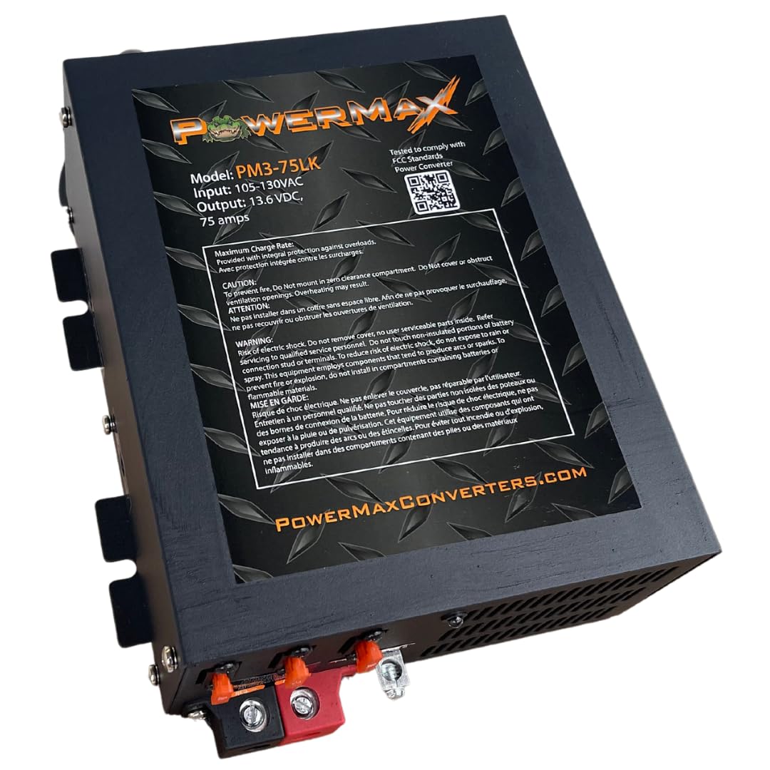 Powermax Pm3 75Lk Rv Power Converter - 12 Volt 75 Amp With 3 Stage Smart Charging Mode, Lithium Compatible