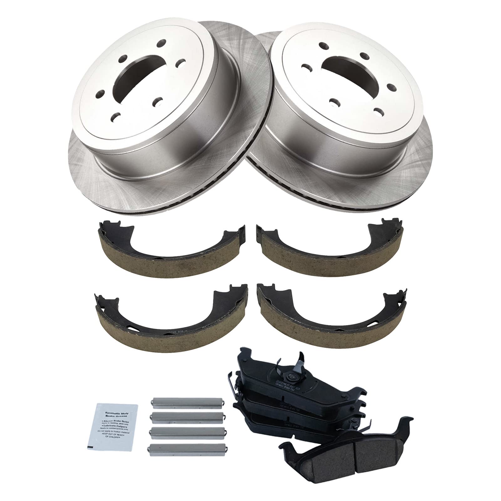 Trq Rear Brake Pad & Rotor Kit Brake Pads Brake Rotor Parking Brake Shoe Set Ceramic Compatible With 2004-2008 Ford F-150 2006-2