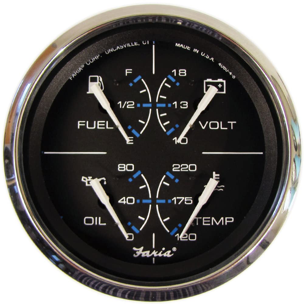 Faria 33751 Chesapeake Stainless Steel Multifunction Fuel Level/Oil Psi (80 Psi)/Water Temp (100-250F)/Voltmeter (10-16 Vdc) - 4
