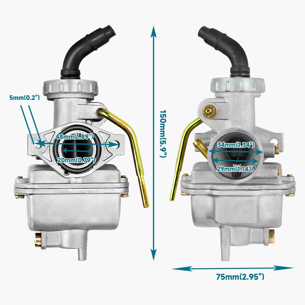 FVRITO PZ20 Carburetor Kit for 50cc-125cc Chinese ATVs & Dirt Bikes - Metal Construction, Fits Tao Tao, Coolster, Kazuma, Baja, Roketa