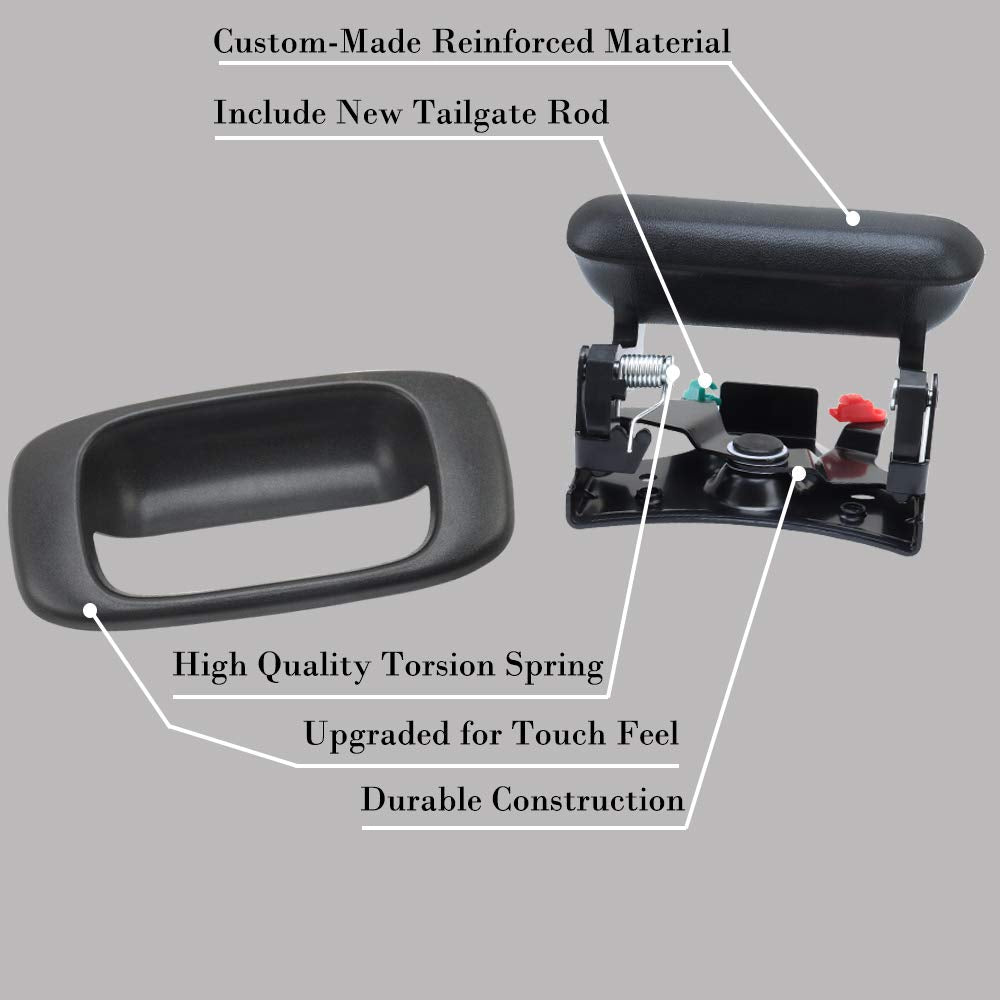 Tailgate Handle Latch And Bezel Trim With Rod Clips For 1999-2007 Chevy Silverado Gmc Sierra 1500 2500 3500 | Replaces# 15997911