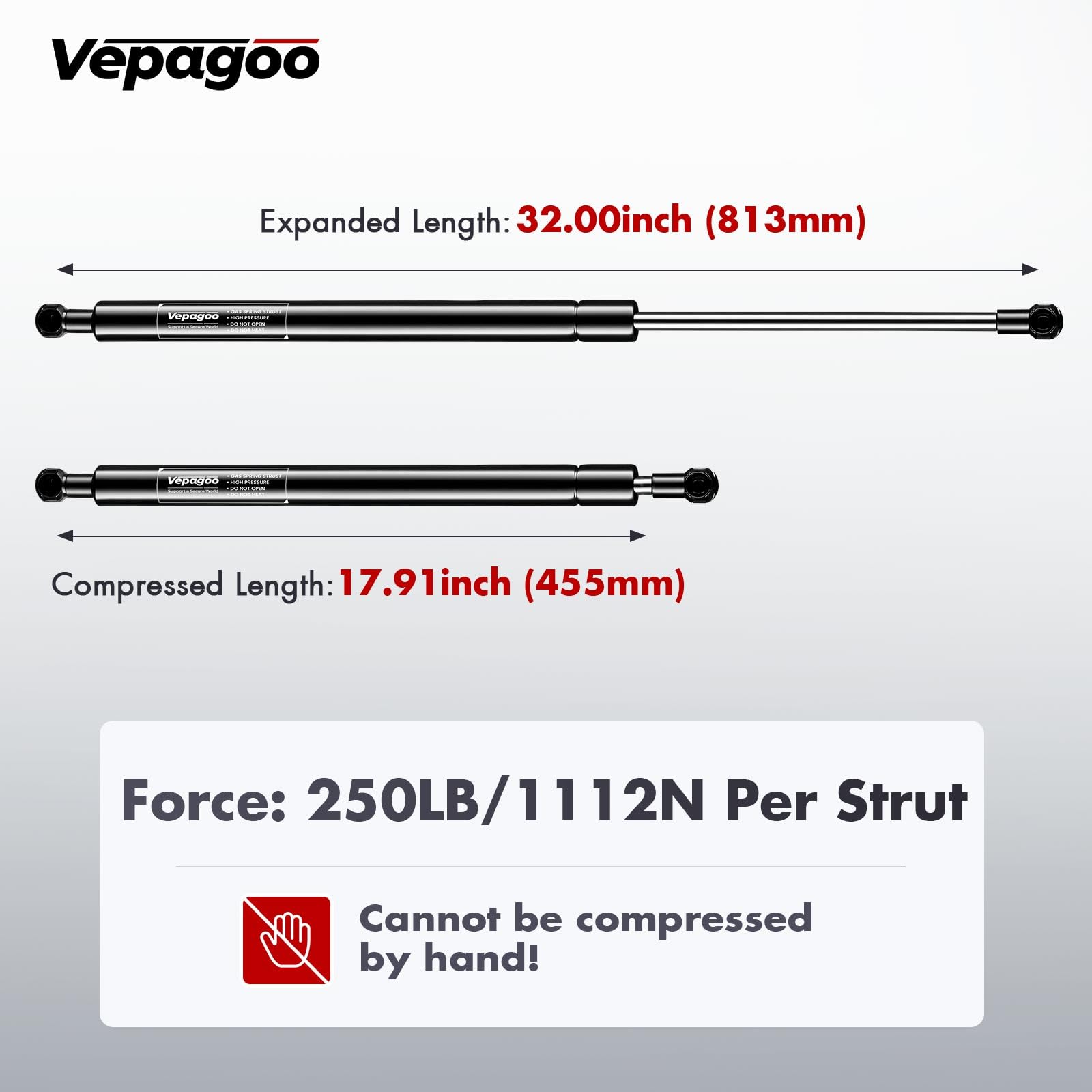 Vepagoo 32 Inch 250Lb/1112N Gas Shock Strut Spring Lift Support For Tonneau Cover Truck Pickup Bed Rv Door Replacement Sturt St3