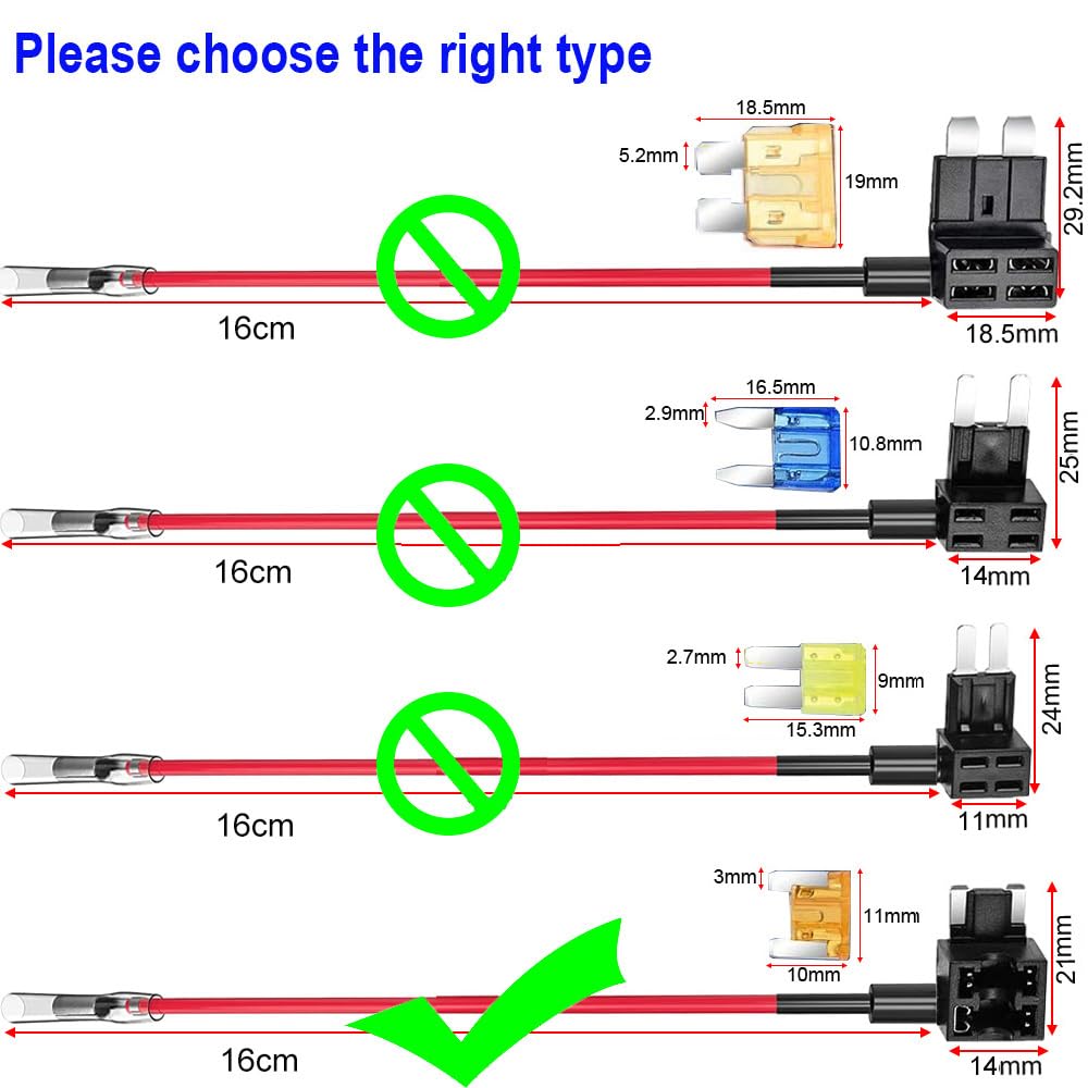 Gebildet 12V-24V Low Profile Add-A-Circuit Fuse Tap, Miniature Piggy Back Blade Fuse Holder With Wire Harness, 6 Pcs Fuse (3A 5A