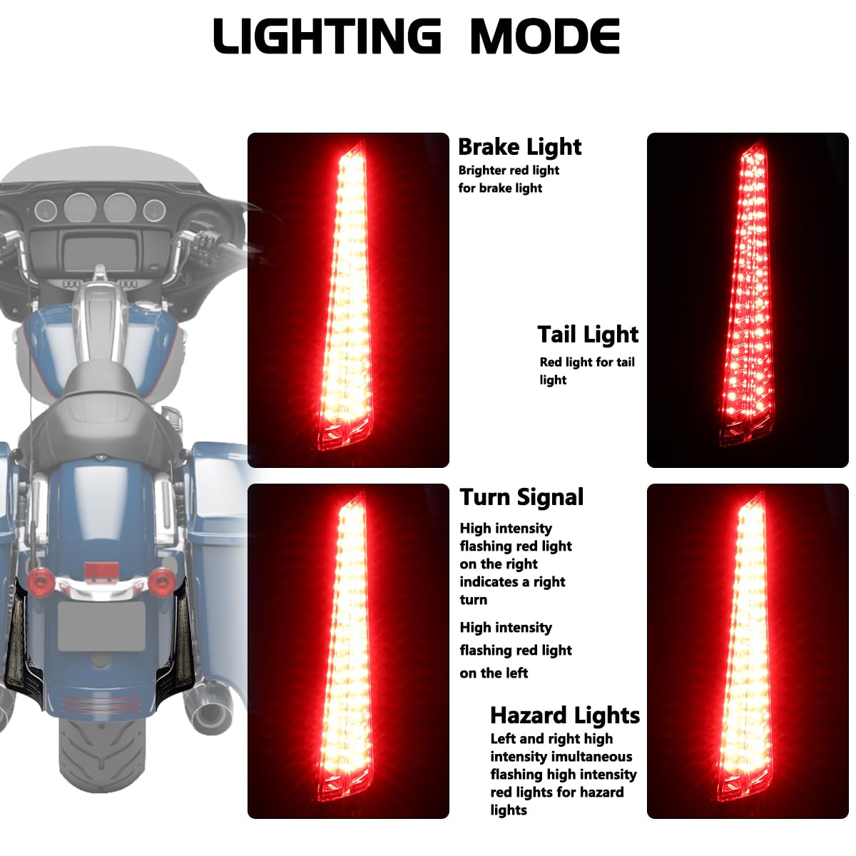 FACAILAHA Smoked Fasica Panel Insert LED Tail Lights Motorcycle Brake Taillights Integrated Turn Signals for Harley Touring Road
