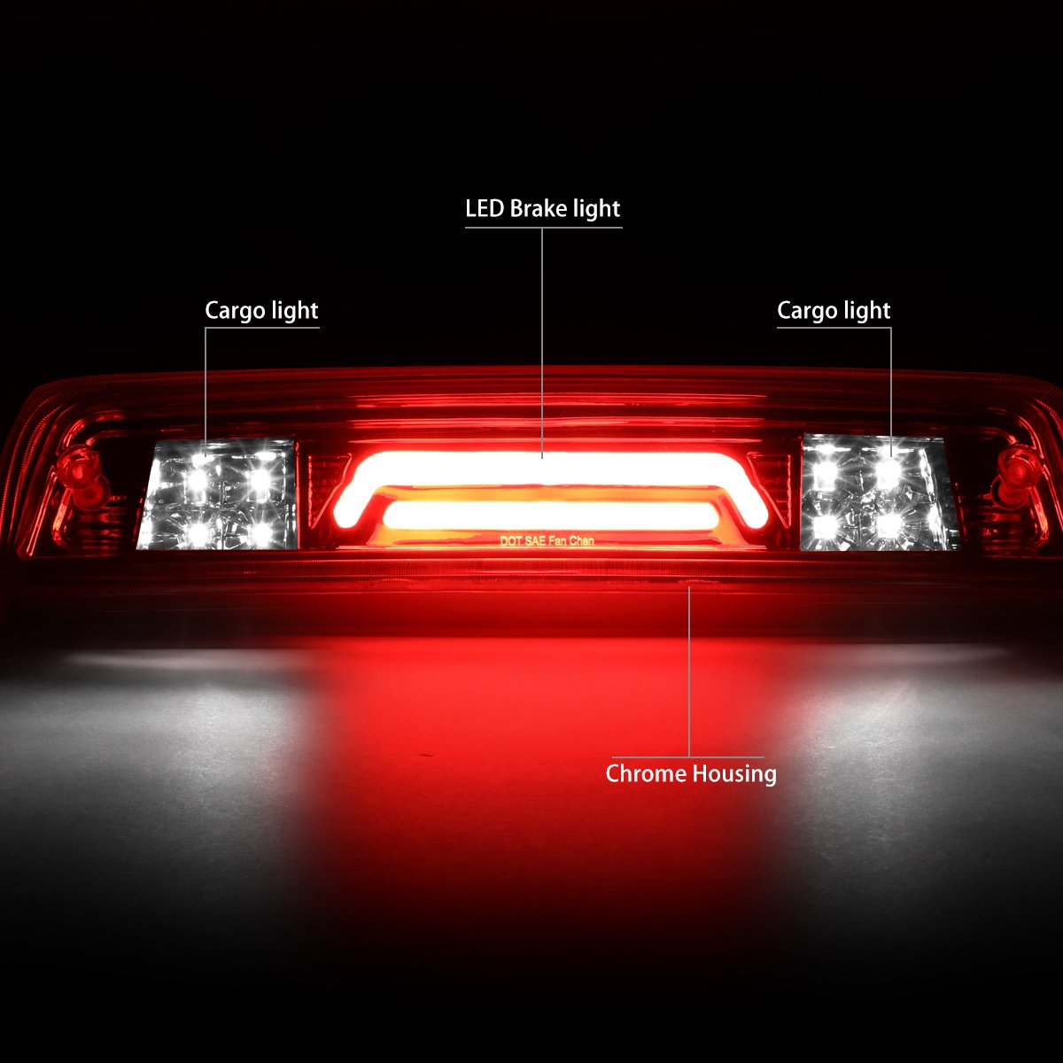 Dna Motoring 3Bl-Dram09-3D-Led-Ch Chrome Housing 3D Led High Mount 3Rd Third Brake Light [Compatible With 09-17 Dodge Ram 1500/1