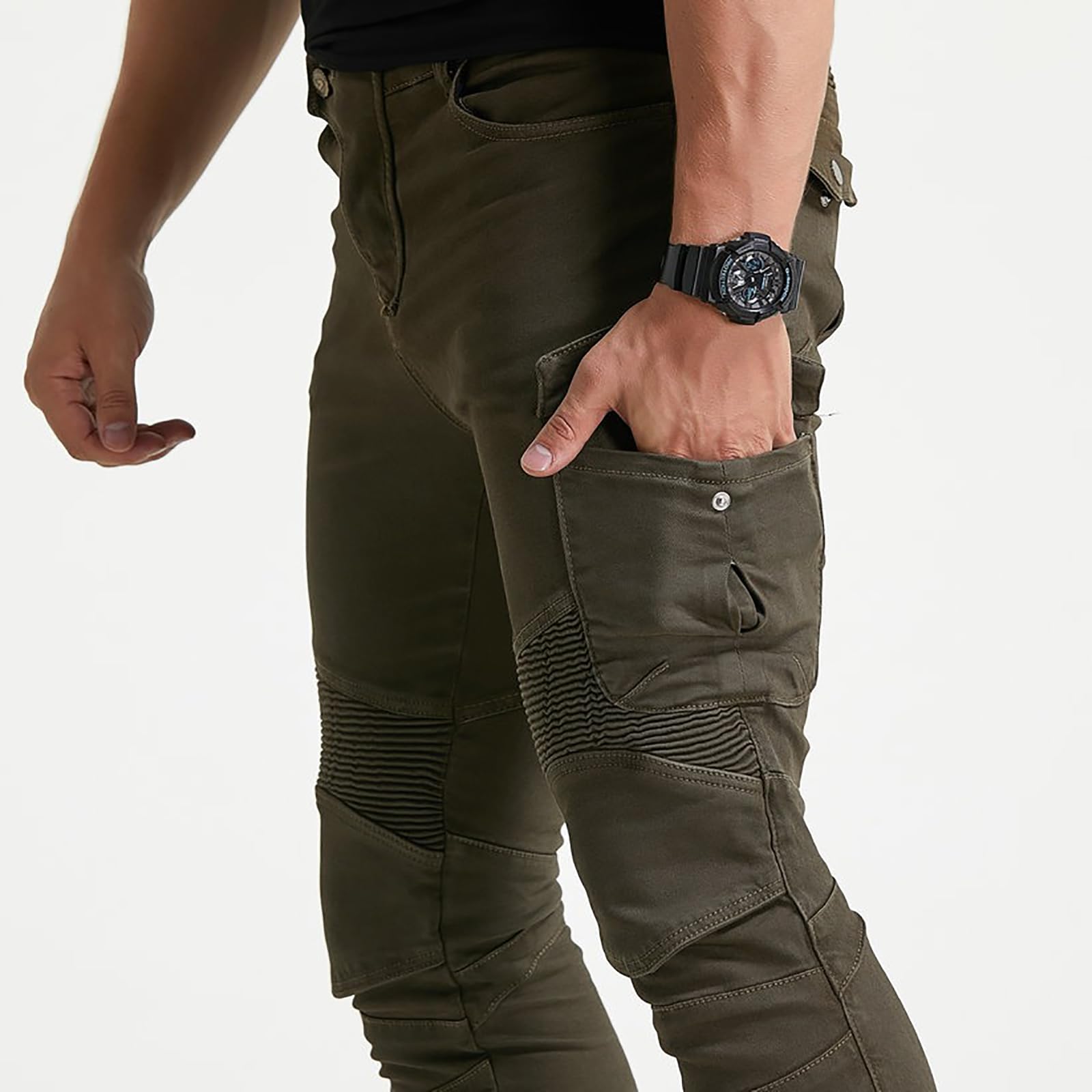 LOMENG Motorcycle Pants Motorbike Riding Denim Jeans Biker Motocross Pants with CE Removable Armored for Men Green M