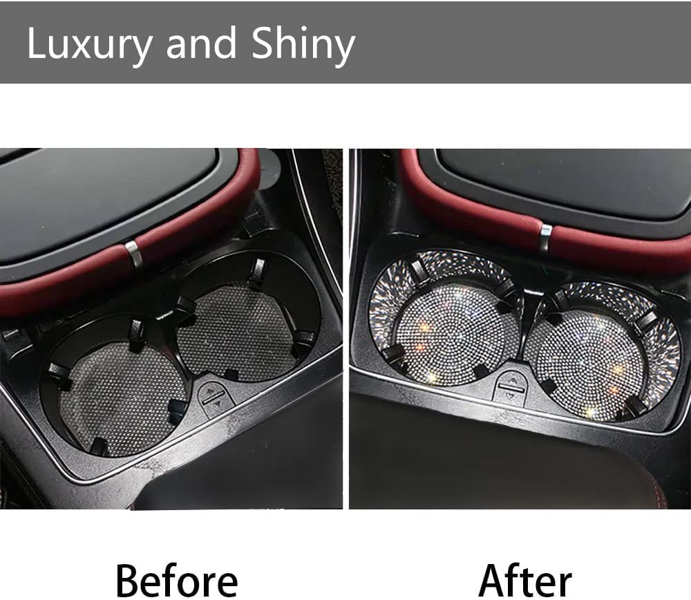 Nbtepem 2Pcs Bling Car Cup Holder Coaster, 2.75 Inch Anti-Slip Shockproof Universal Fashion Coasters Insert Crystal Rhinestone Automotive Interior Accessories For Women (2 Pcs, White)