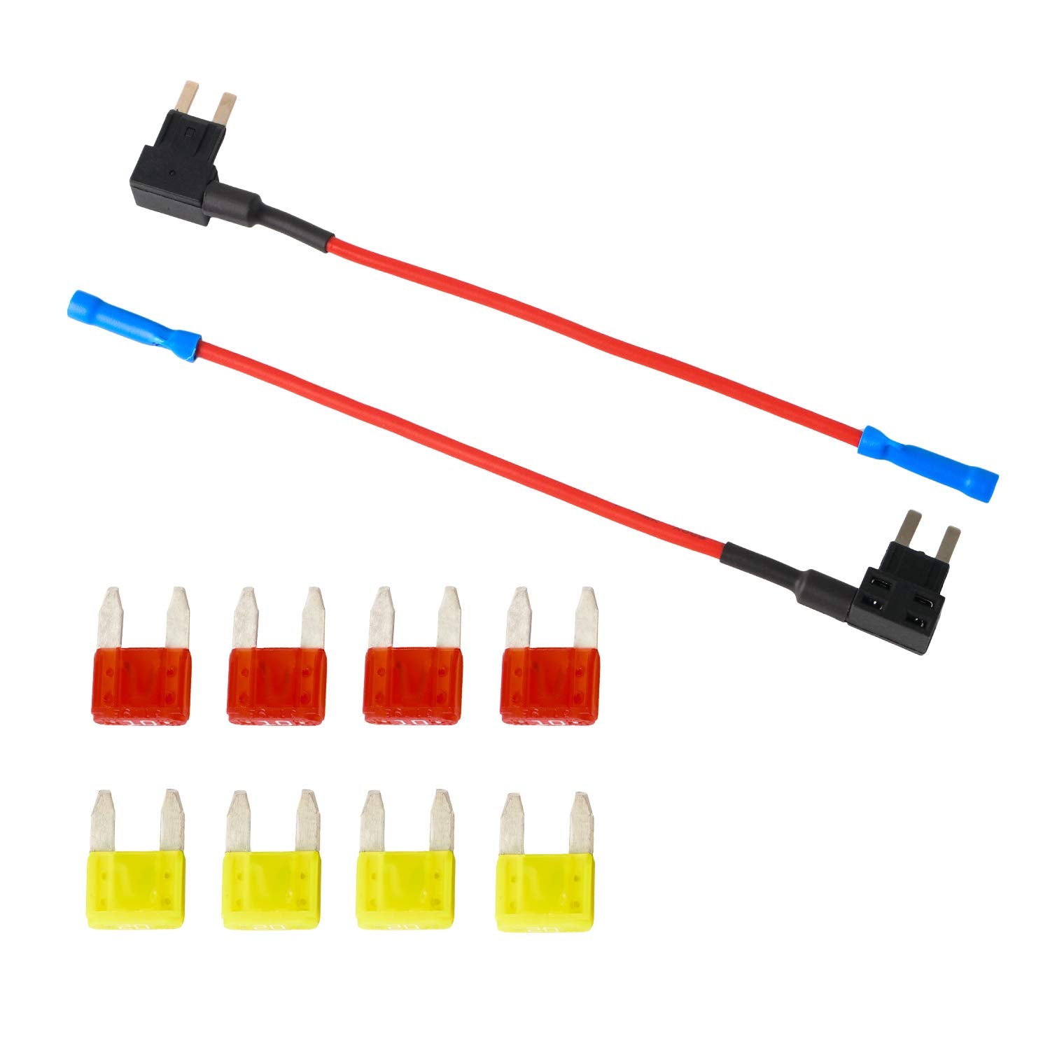 Mini Blade Fuse Holder Fuse With 10A, 20A Fuse - Tap 12V Car Add-A-Circuit Fuse Tap Adapter With Mini Blade Fuse (2 Sets)