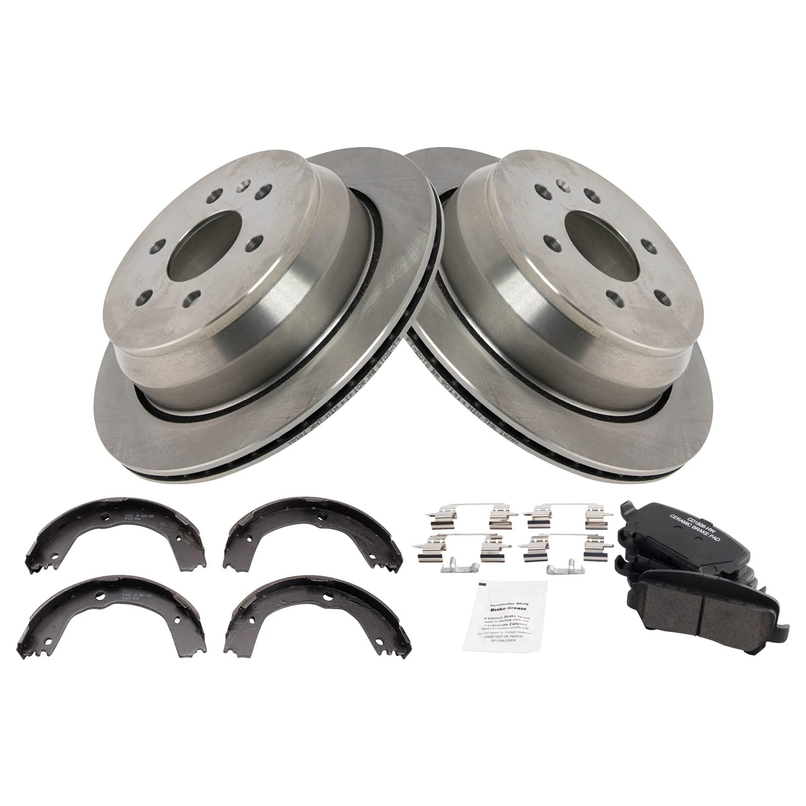 Trq Rear Brake Pad & Rotor Kit Brake Pads Brake Rotor Parking Brake Shoe Set Ceramic Compatible With 2015-2019 Chevrolet Colorad