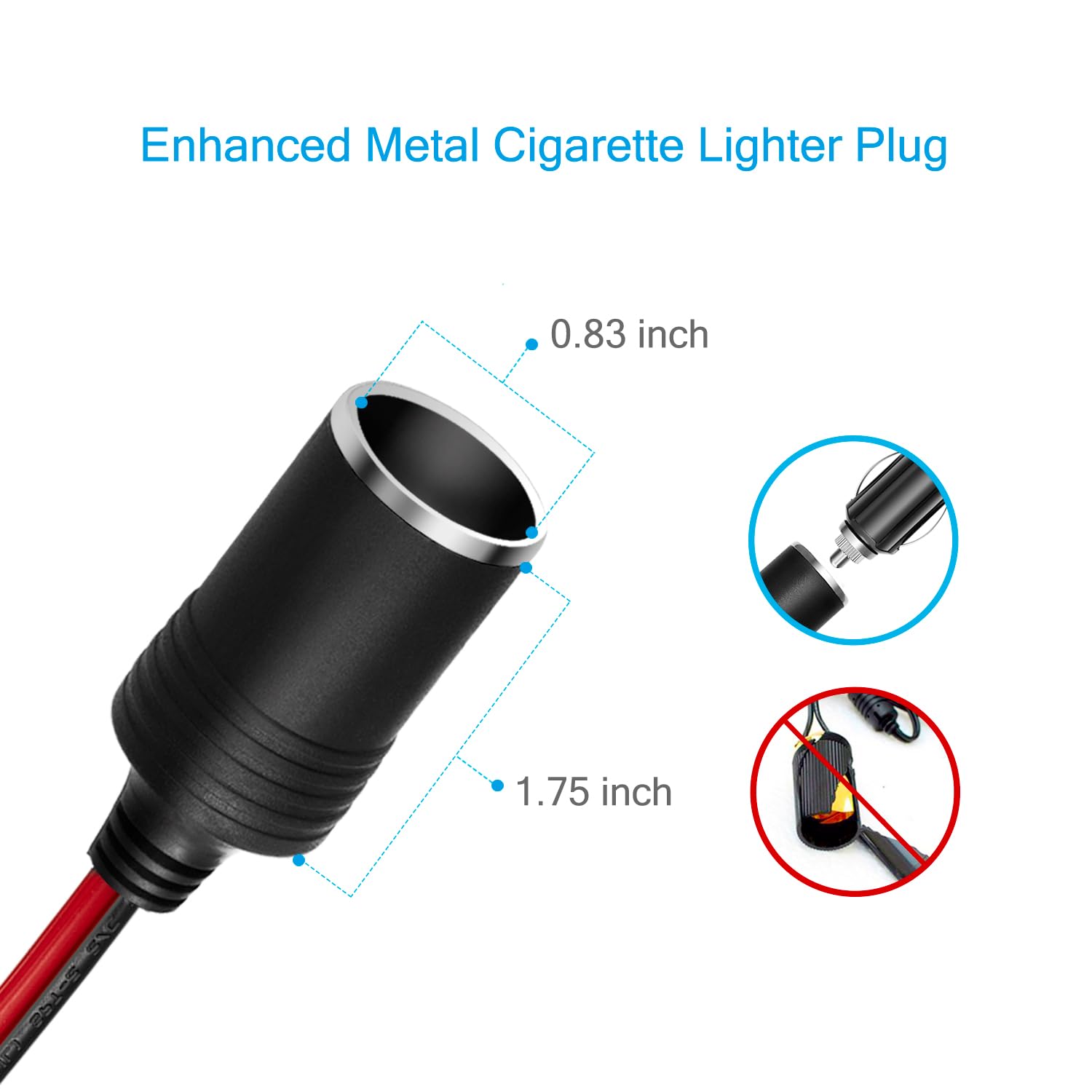 Chanzon 12V / 24V Power Supply Car Plug Outlet - 3Ft/6Ft Ul 16Awg Cable With 15A Fuse - Heavy Duty Dc Cigarette Lighter Female Socket Extension With Perforated Terminal Direct Battery Type