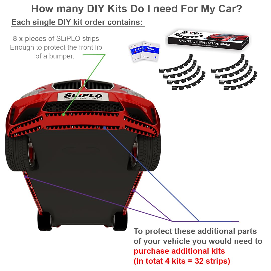 8 Pack Sliplo Ultra Universal Front Bumper Scrape Guard Skid Plate Bumper Front Lip Protection For Lowered Cars, Carbon Fiber Sp