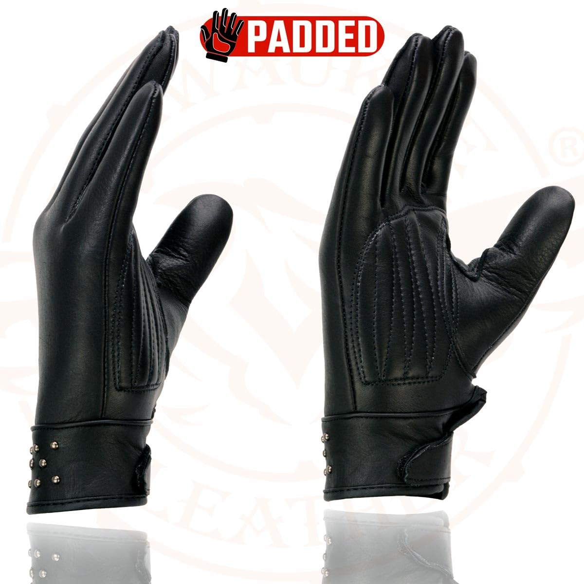 Milwaukee Leather MG7760 Women's Black Leather Gel Palm Lightweight Motorcycle Hand Gloves W/Stylish Wrist Detailing - Medium