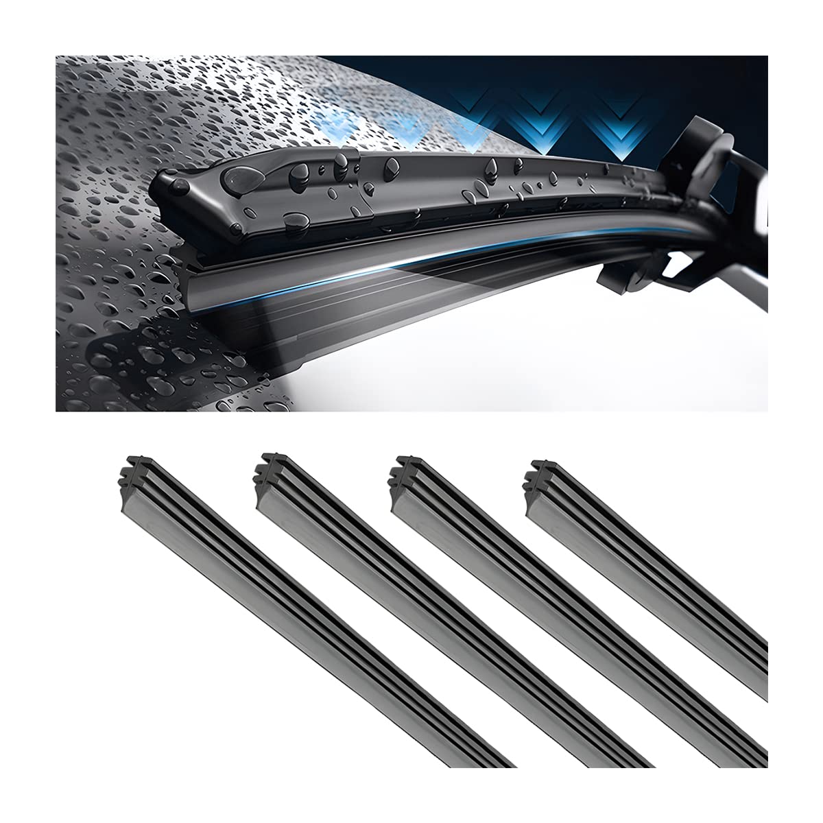 4 Pieces Windshield Wiper Blades Refills, Diy Adjustable Car Windscreen Wiper Rubber Strips, Frameless Window Boneless Insert Silicone Strips, Auto Universal Accessories For Most Vehicles (22 Inches)