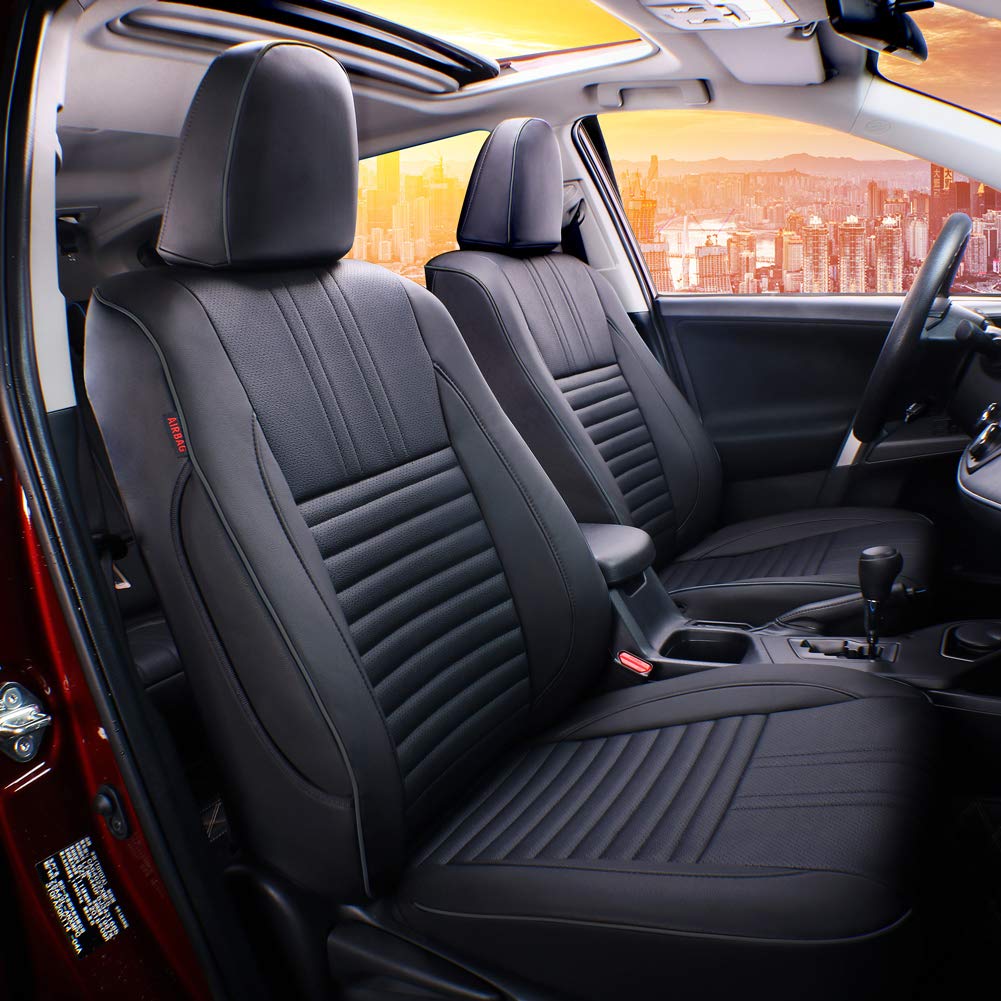 EKR Custom Fit RAV4 Car Seat Covers for Select Toyota RAV4 LE 2013 2014 2015 2016 2017 2018 (NOT for Hybrid) - Full Set, Leather