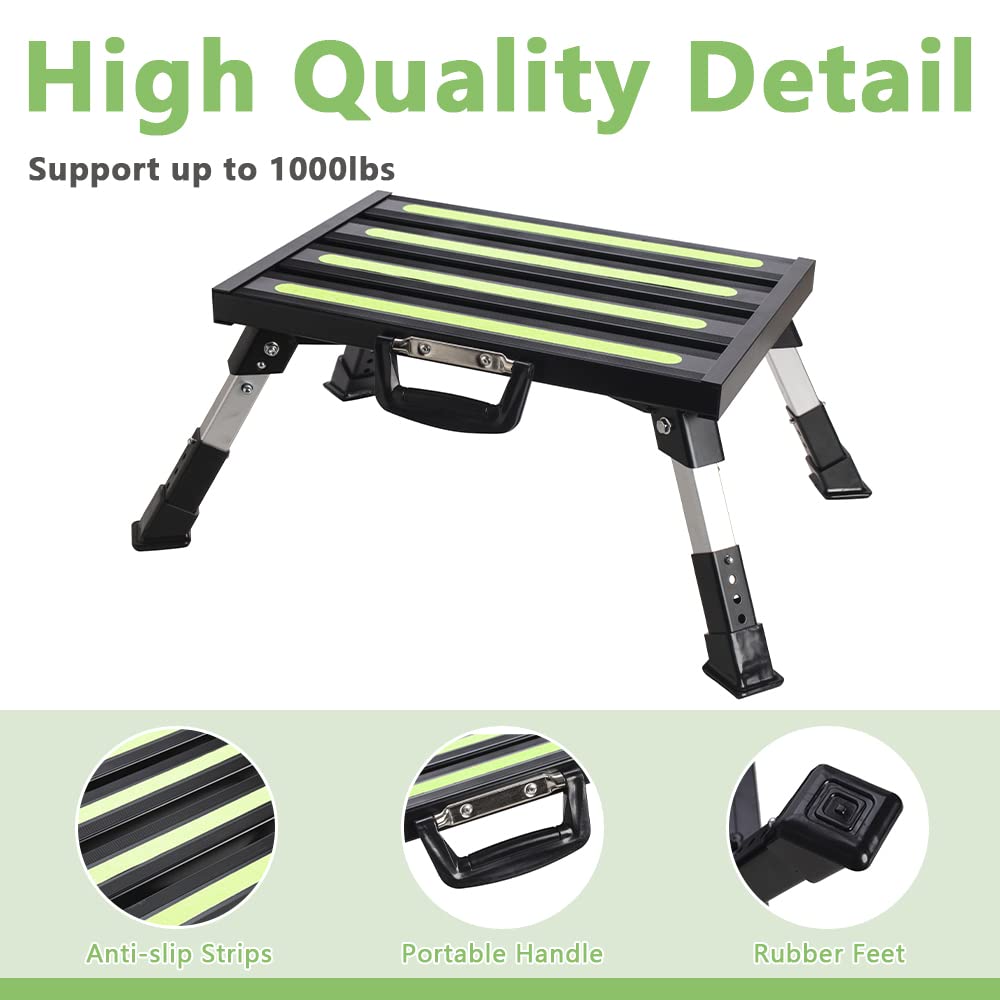 GarfatolRv 4-Level Adjustable Aluminum RV Steps, Non-Slip, 1000 lbs Support, 16.5" x 12.2", Black, Model RSP-150