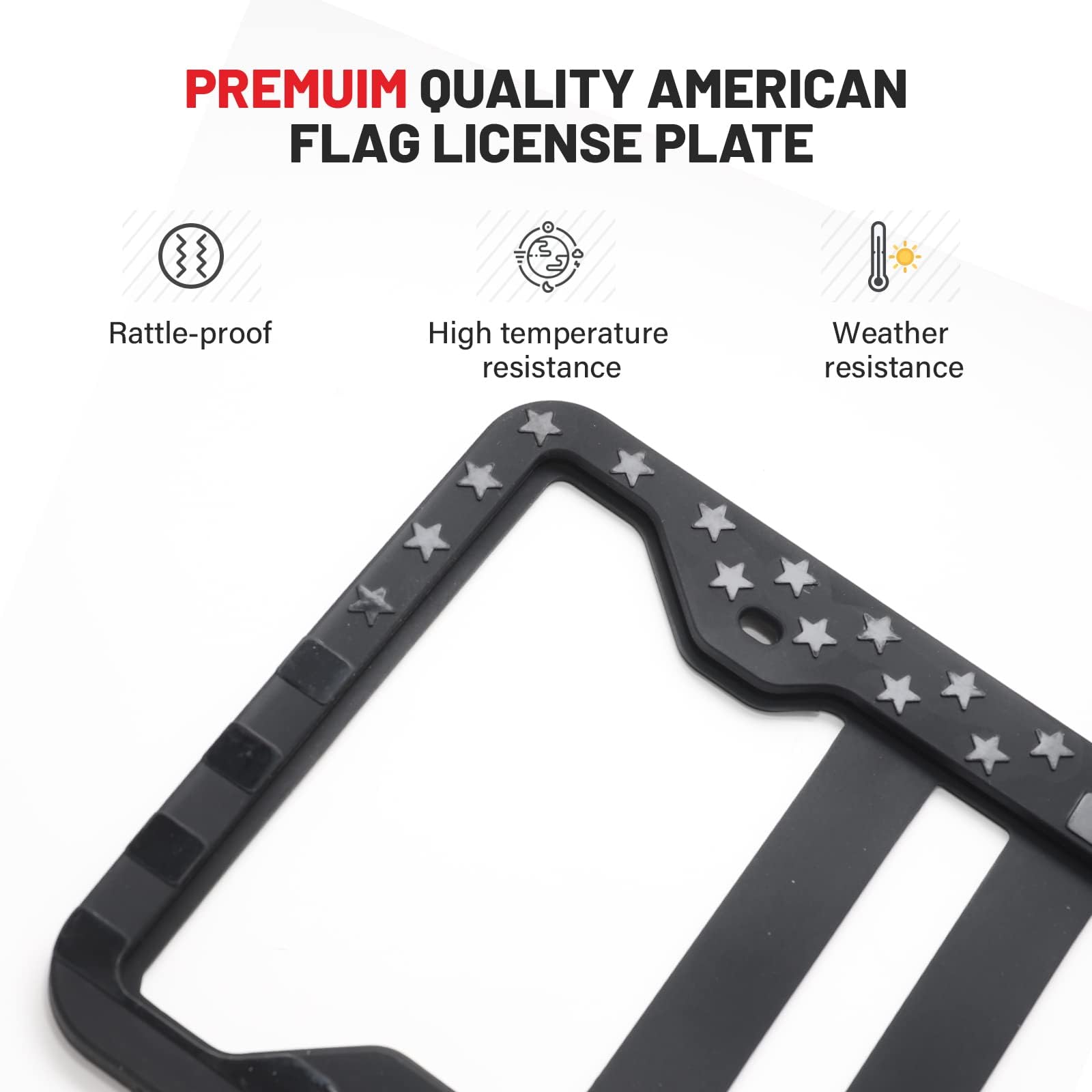 RED WOLF Silicone License Plate Frame American Flag Auto Tag, Subdued 3D Stars and Stripes USA Flag Front Rear License Plate Bra