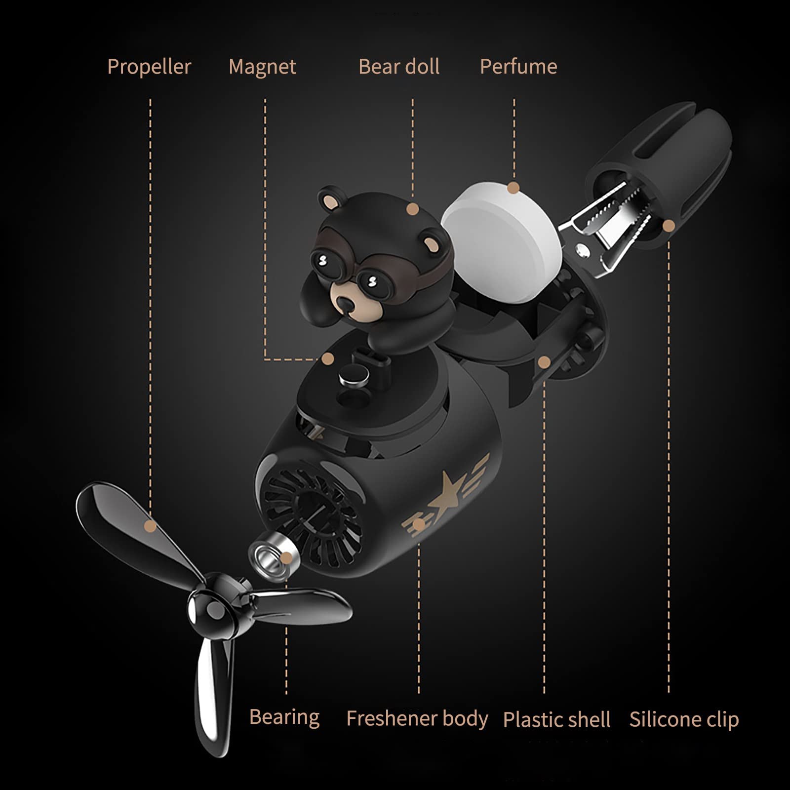 Cacacece Bear Pilot Car Air Fresheners Automotive Air Outlet Creative Car Perfume Fragrance