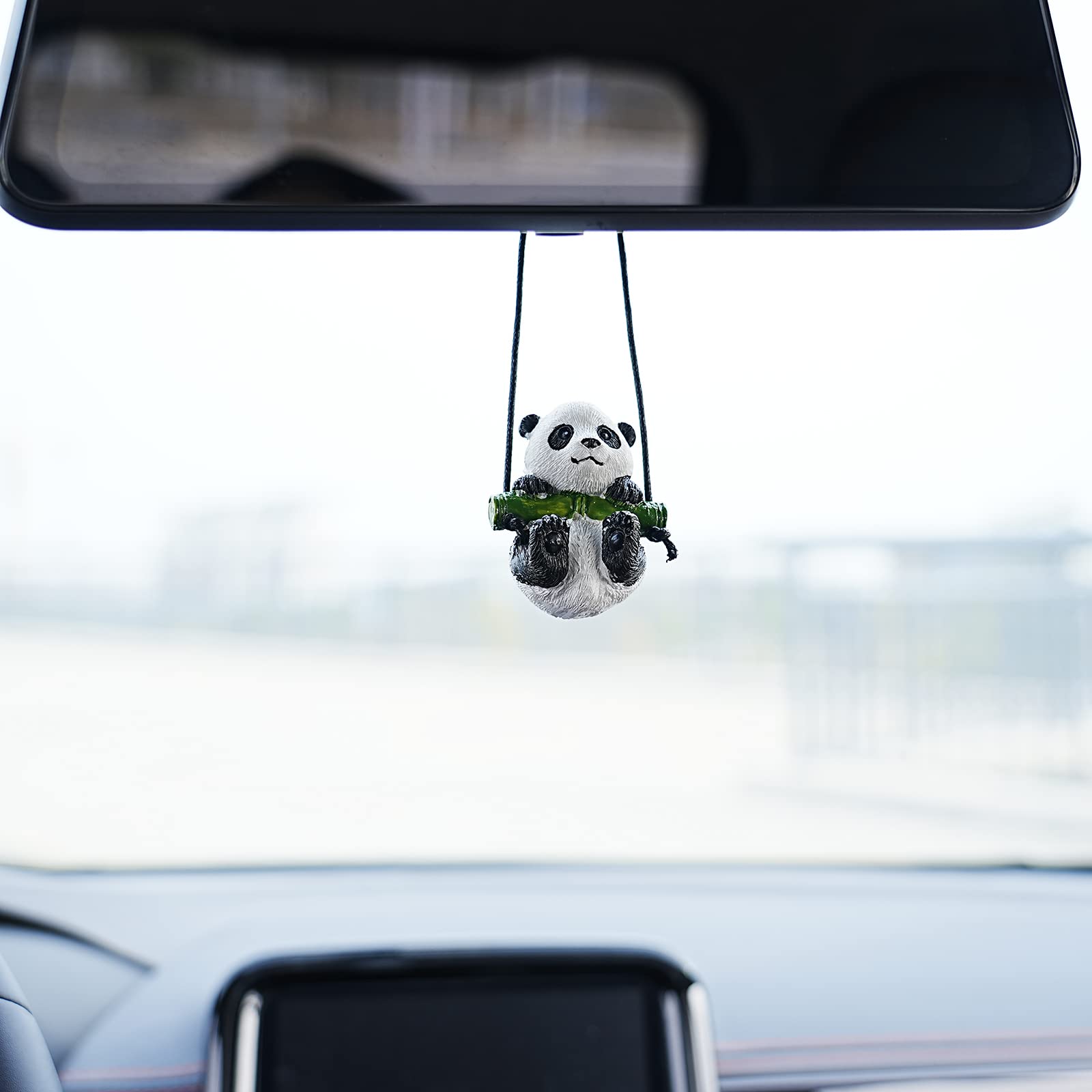 Amioro Cute Swinging Duck Car Mirror Hanging Accessories Fun Interior Rearview Mirrors Decoration (Panda)